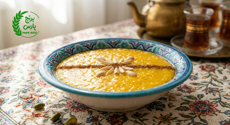 کاسه شله‌زرد زعفرانی با برنج سرلاشه هاشمی