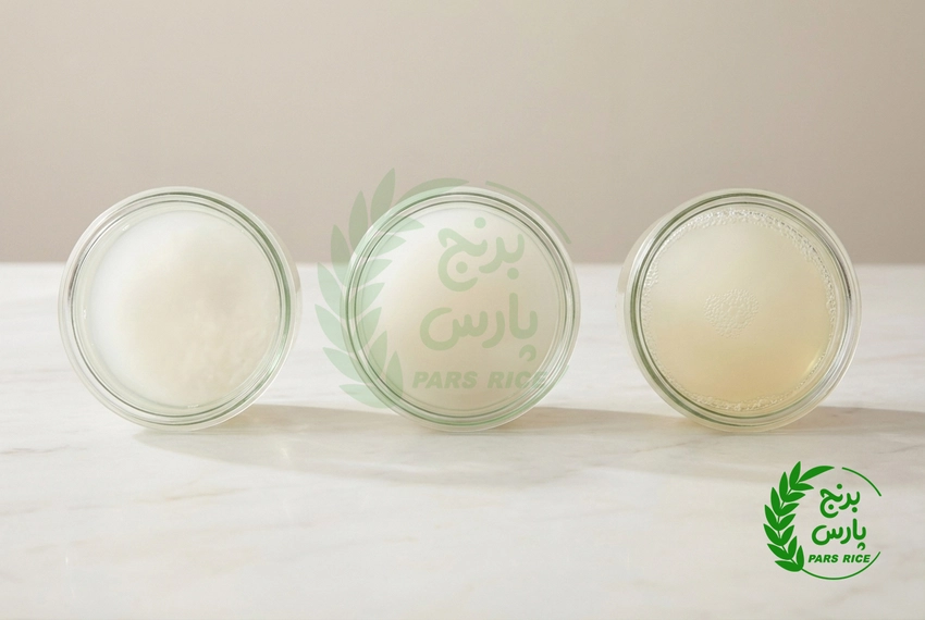 سه نمونه آب برنج با غلظت متفاوت برای روشهای تهیه مختلف